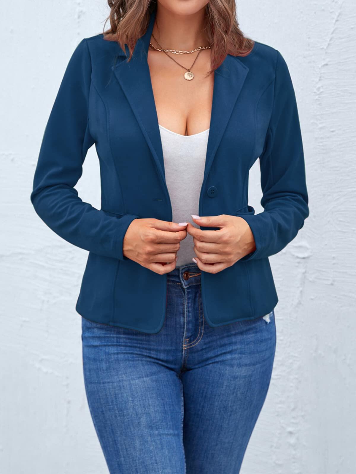 [Like New] MINTLIMIT Women's Open Front One Button Work Blazer Jacket Blue Size XL