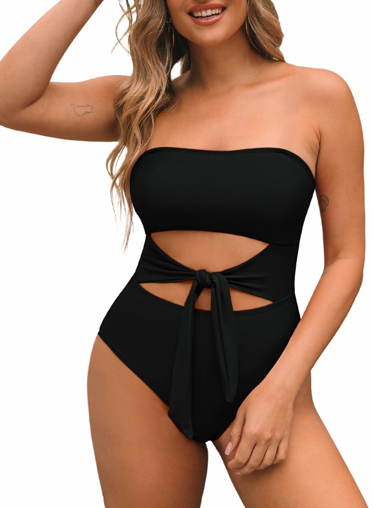 Pink Queen Women Removable Strap One Piece Cutout Swimsuit Black Size M