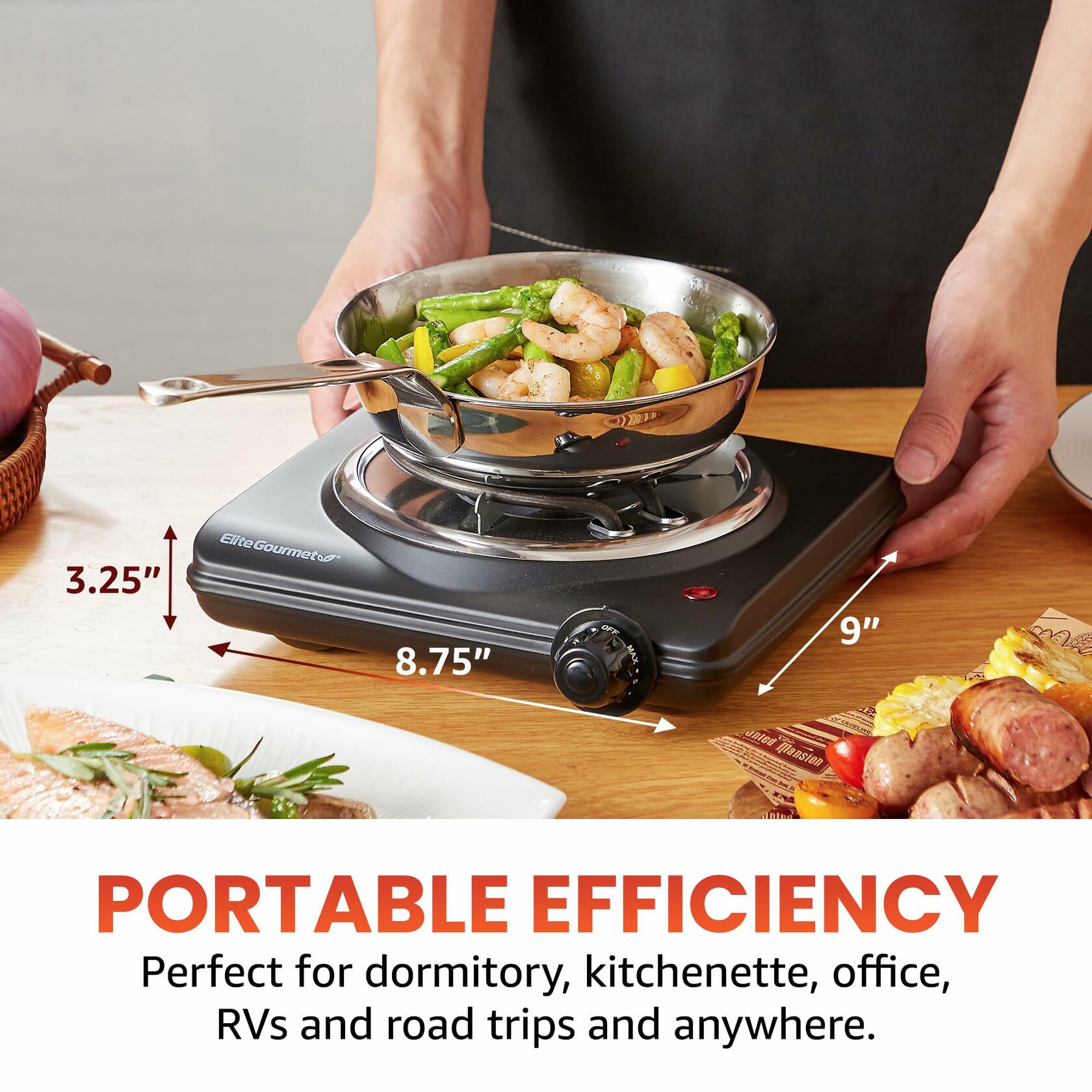Elite Gourmet ESB100B Electric Hot Plate Single Burner Black Stainless Steel
