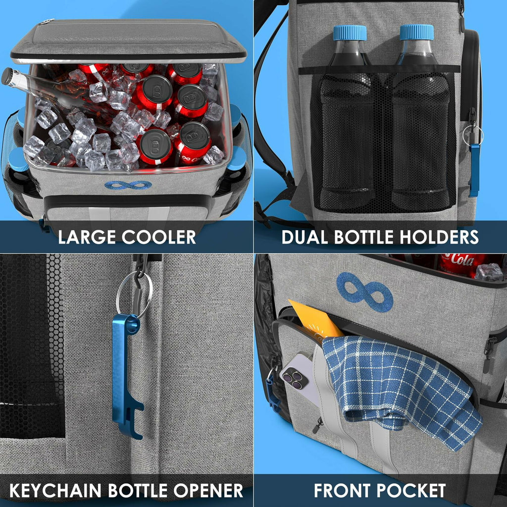 Everlasting Comfort Insulated Backpack Cooler Gray 34 Can Capacity PEVA