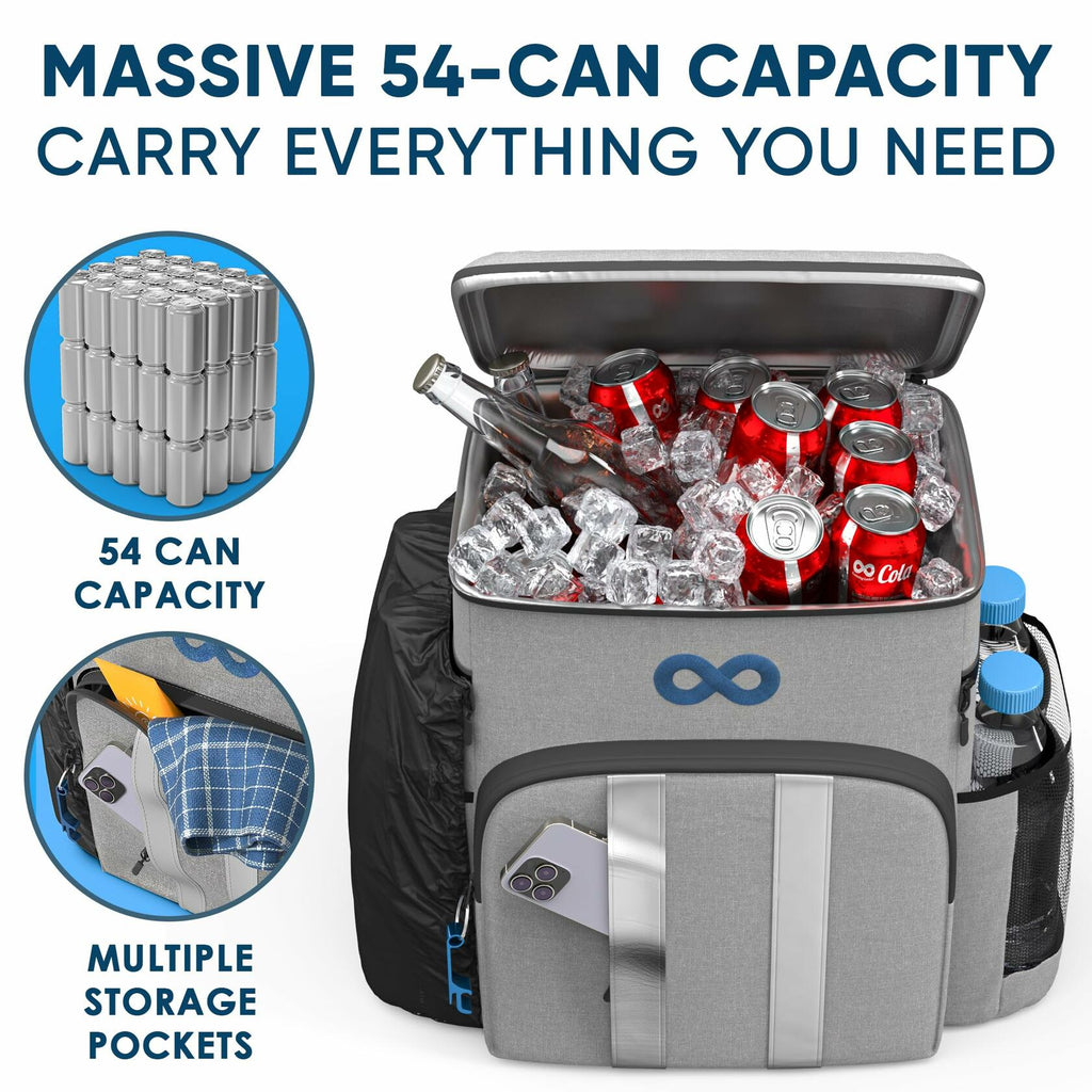 Everlasting Comfort Insulated Backpack Cooler Gray 34 Can Capacity PEVA