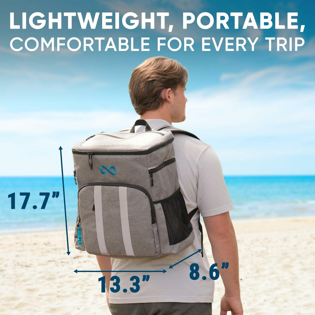 Everlasting Comfort Insulated Backpack Cooler Gray 34 Can Capacity PEVA