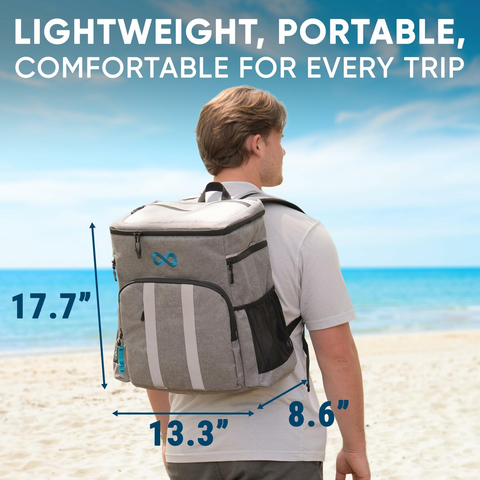 Everlasting Comfort Insulated Backpack Cooler Gray 34 Can Capacity PEVA