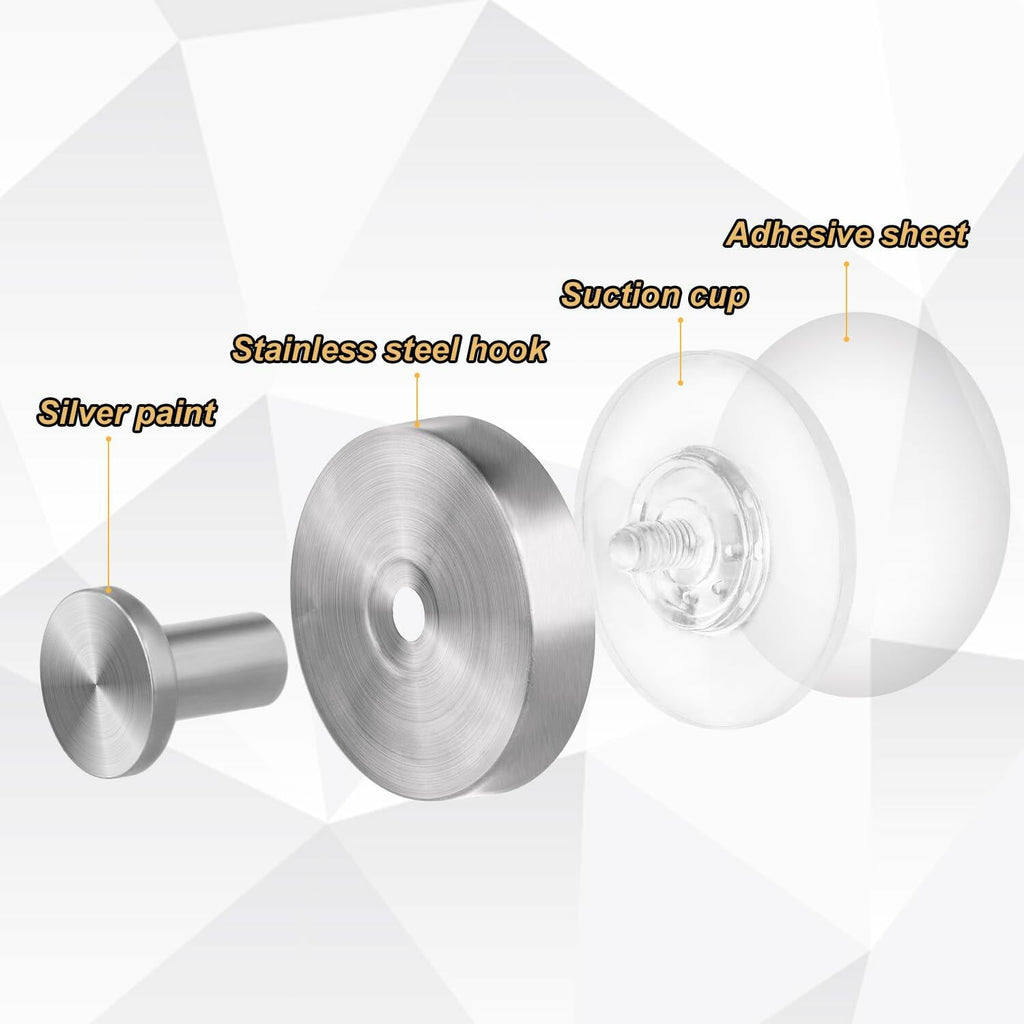 4pcs Suction Cup Hooks Stainless Steel Wall Hooks for Bathroom Glass