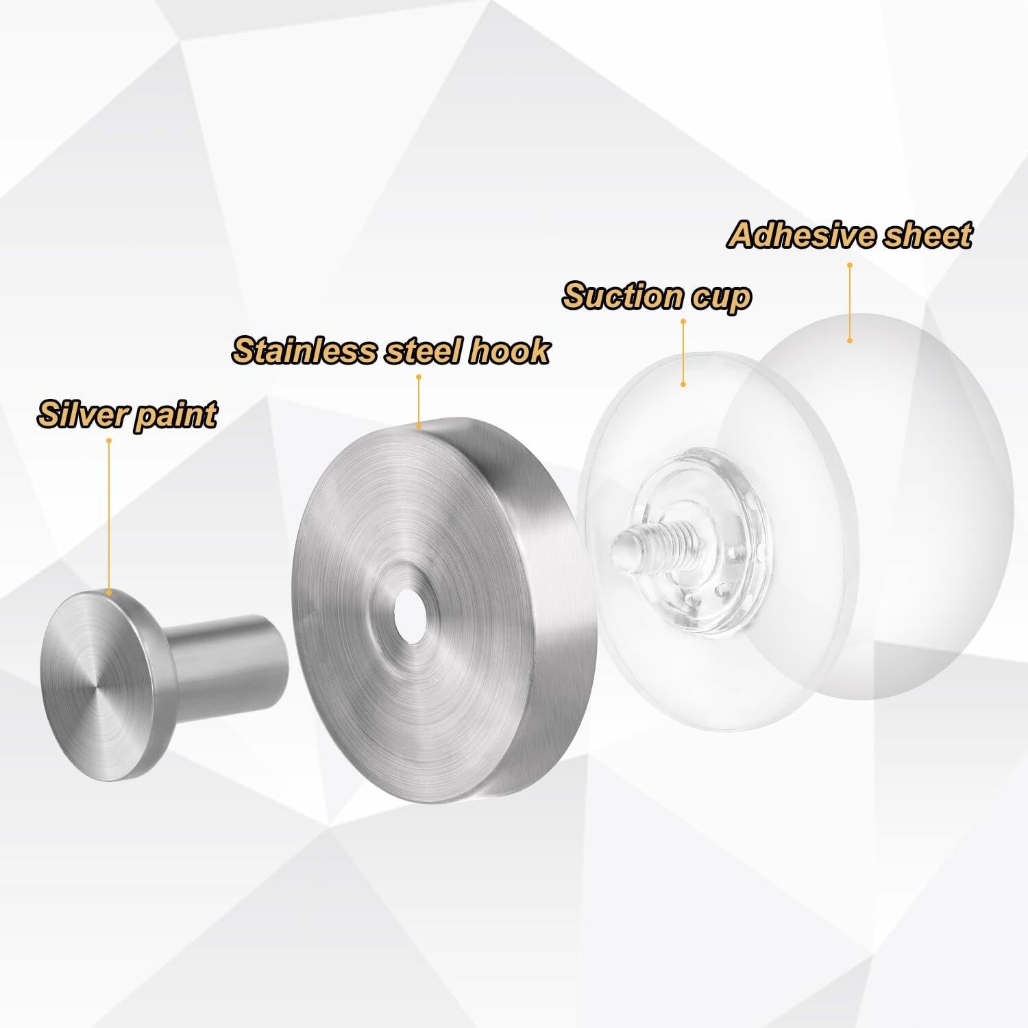 4pcs Suction Cup Hooks Stainless Steel Wall Hooks for Bathroom Glass