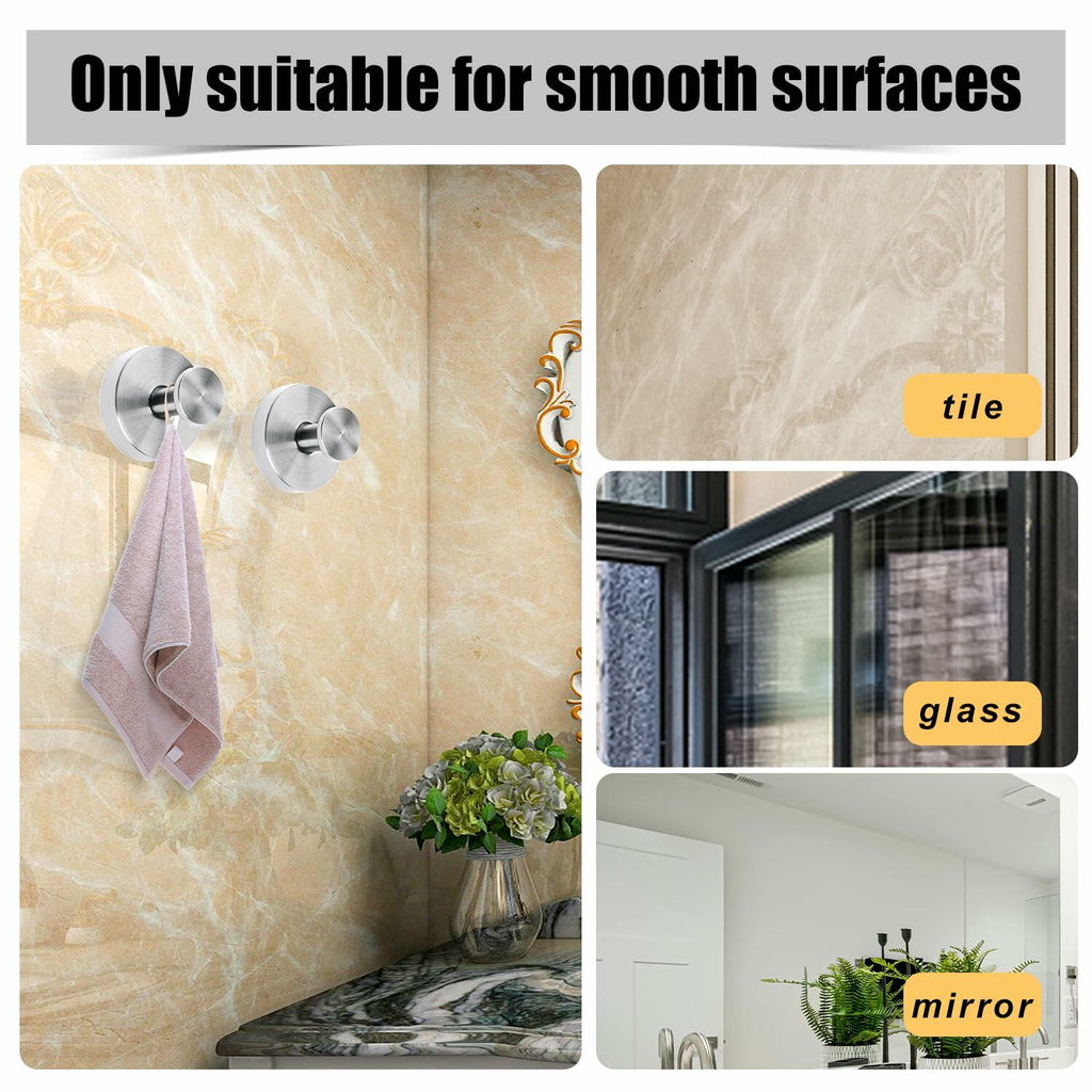 4pcs Suction Cup Hooks Stainless Steel Wall Hooks for Bathroom Glass