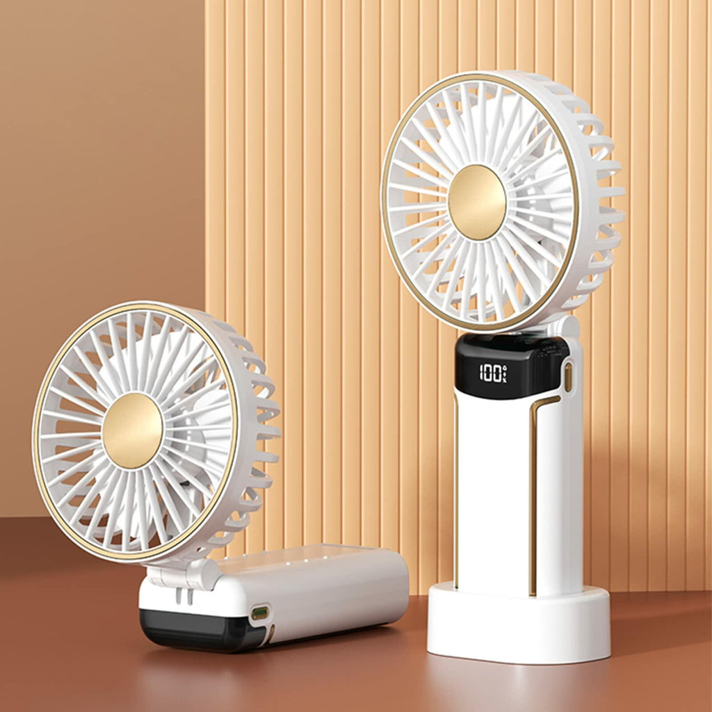 Roloxye Portable Handheld Fan 6000mAh 5 Speeds Digital Display White Foldable