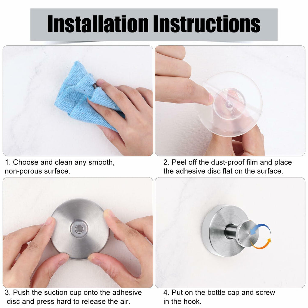 4pcs Suction Cup Hooks Stainless Steel Wall Hooks for Bathroom Glass