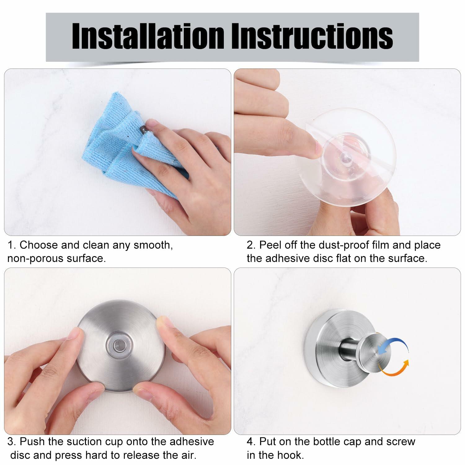 4pcs Suction Cup Hooks Stainless Steel Wall Hooks for Bathroom Glass