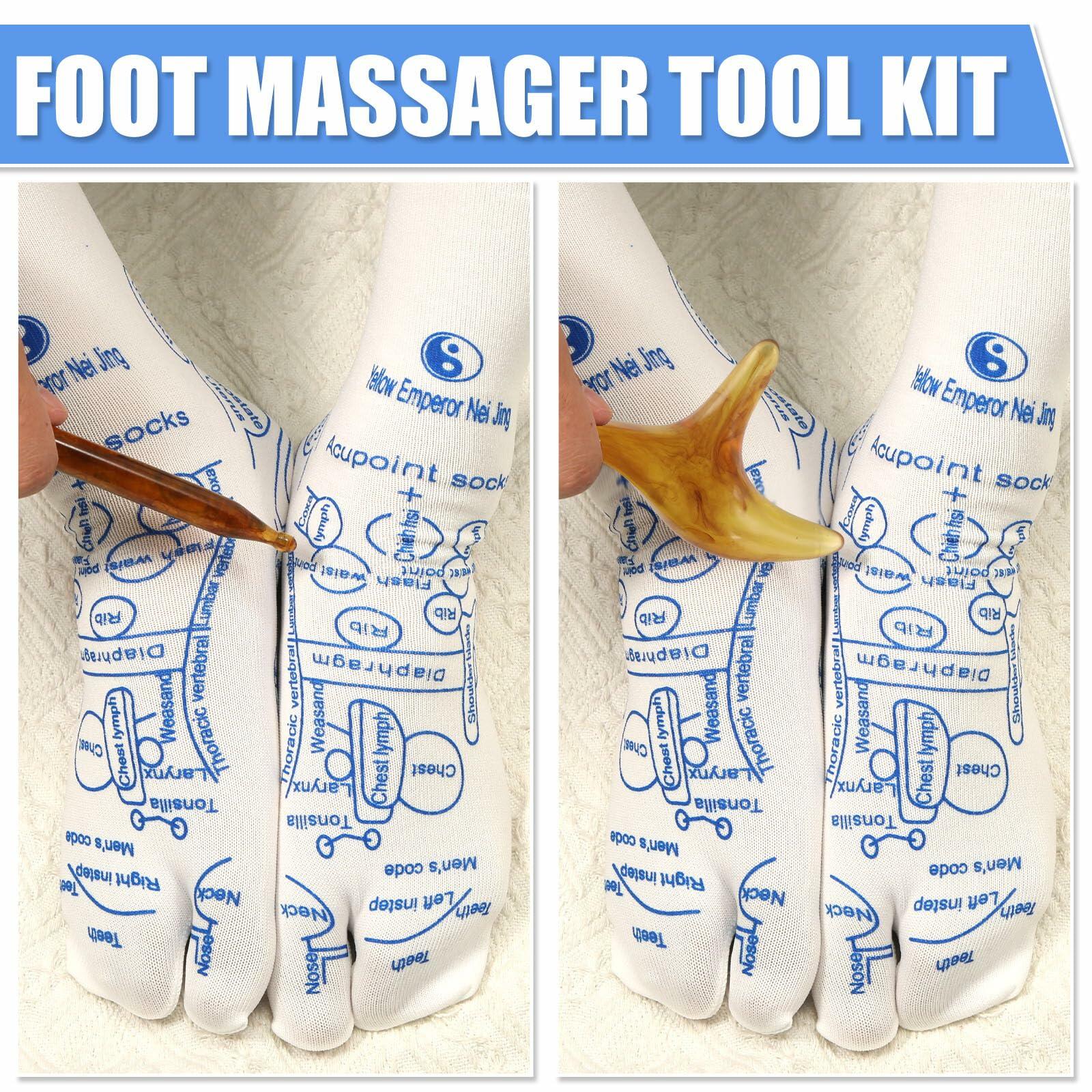 PEUTIER 2 Pairs Reflexology Socks Set White Amber with Tool Acupuncture Charts
