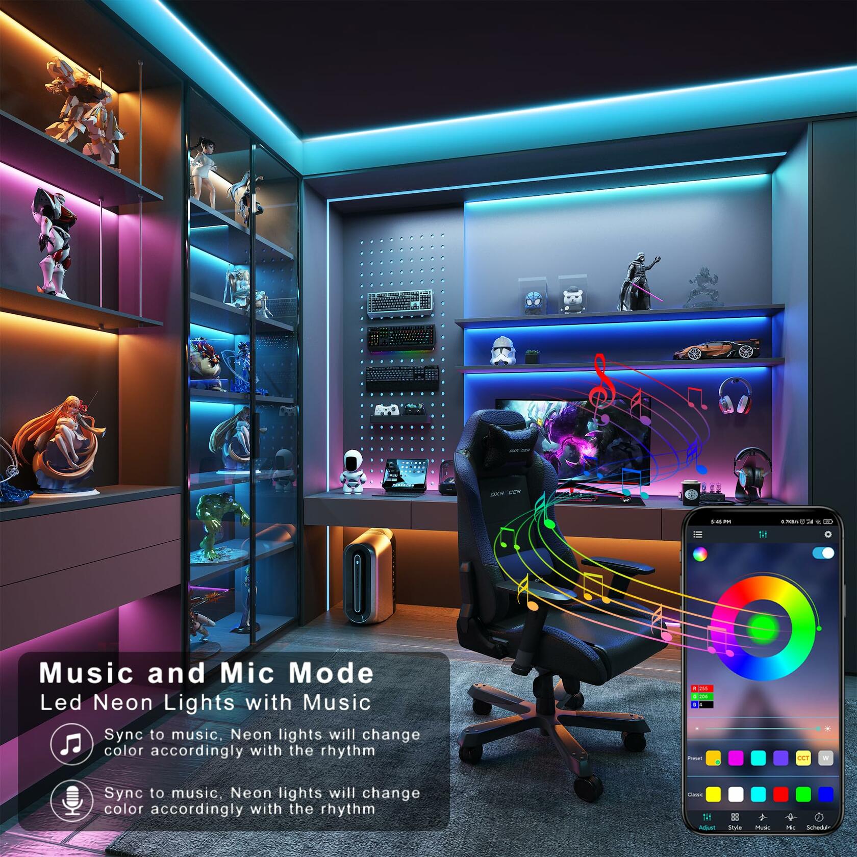 GANZQH RGB Strip Lights 15.3FT USB Powered Smart App Remote Control Multicolor