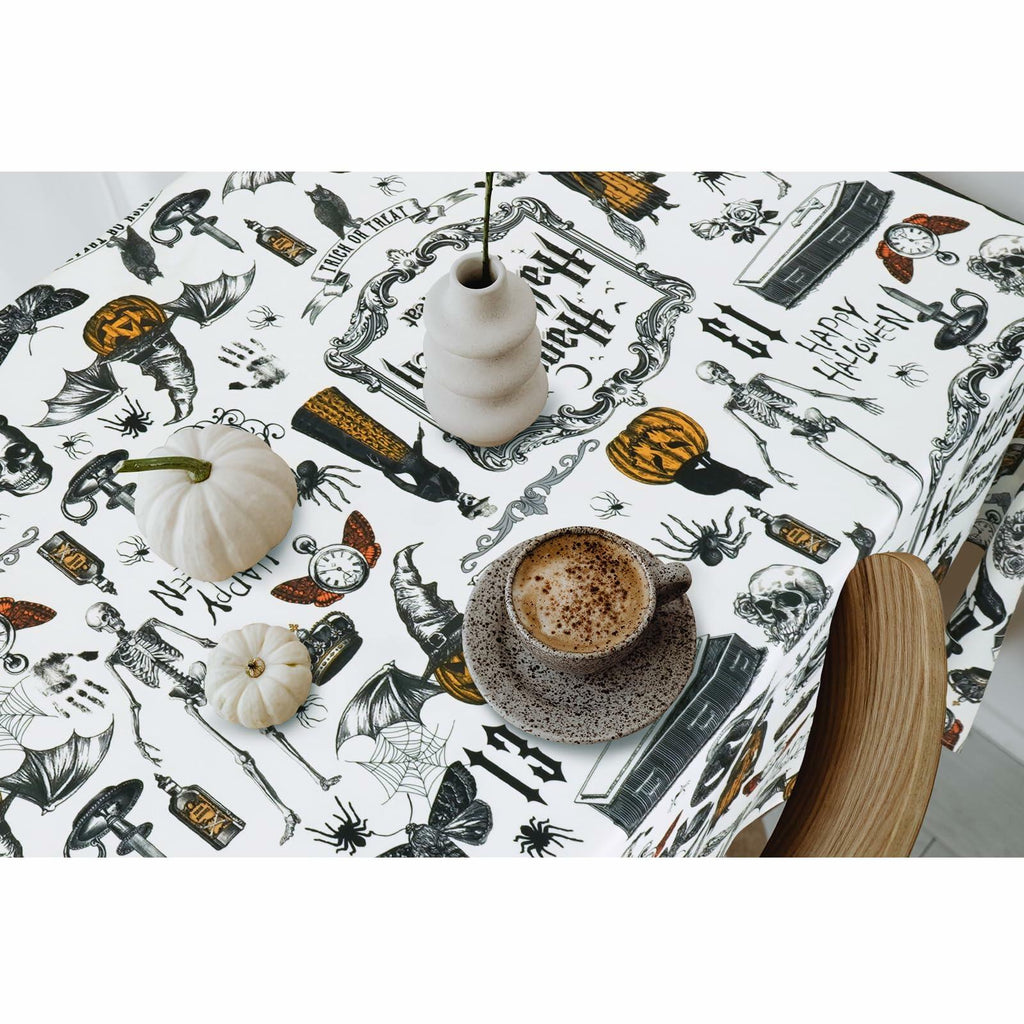 aoselan Halloween Waterproof Skeleton Spider Web Tablecloth 60x120 Inch