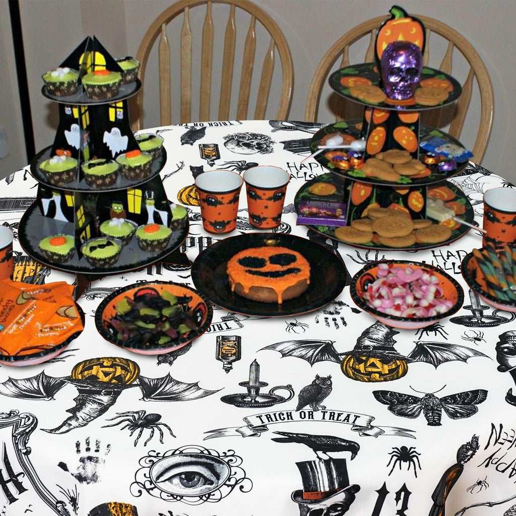 TOFWOF Halloween Waterproof Skeleton Spider Web Tablecloth 60x60 Inch