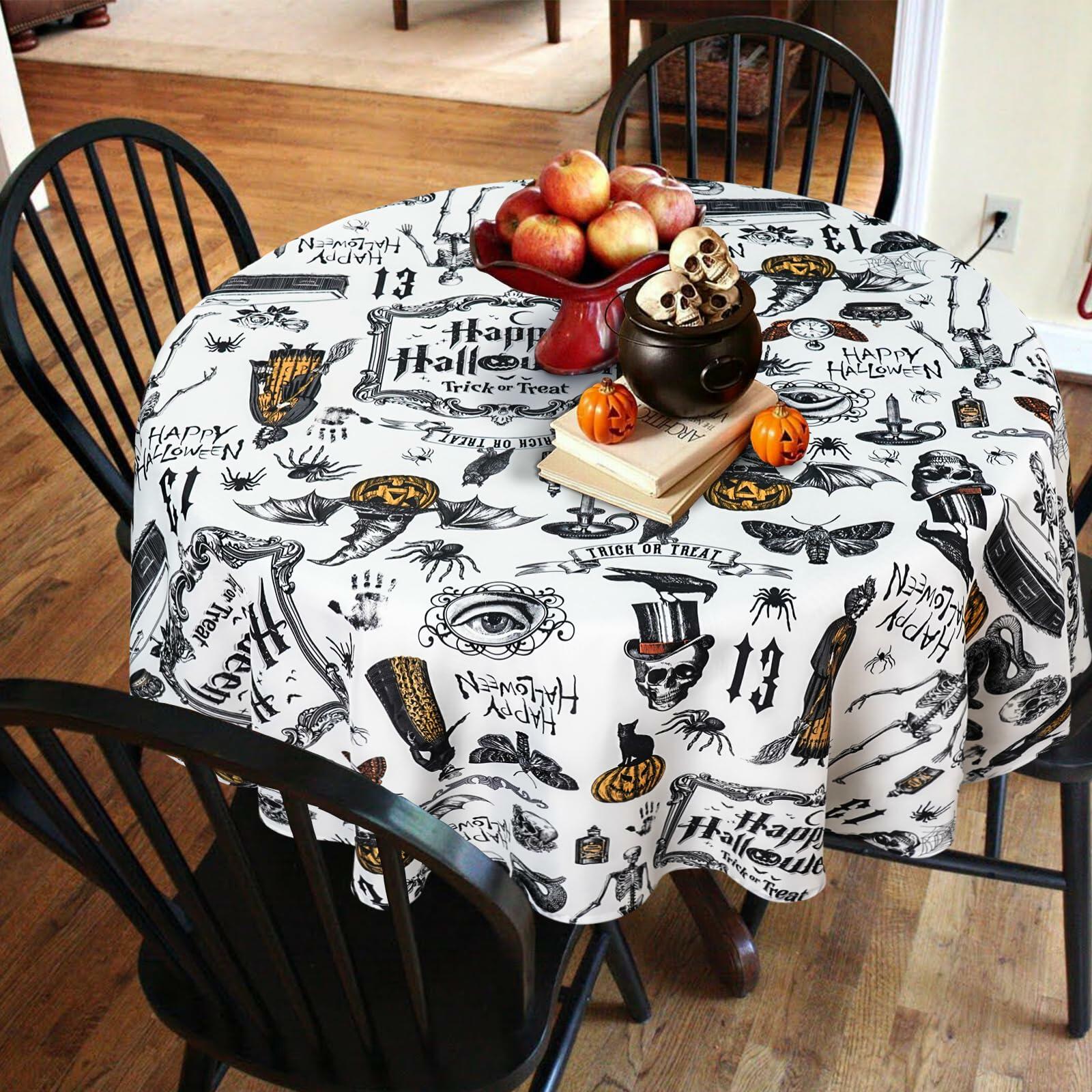 TOFWOF Halloween Waterproof Skeleton Spider Web Tablecloth 60x60 Inch