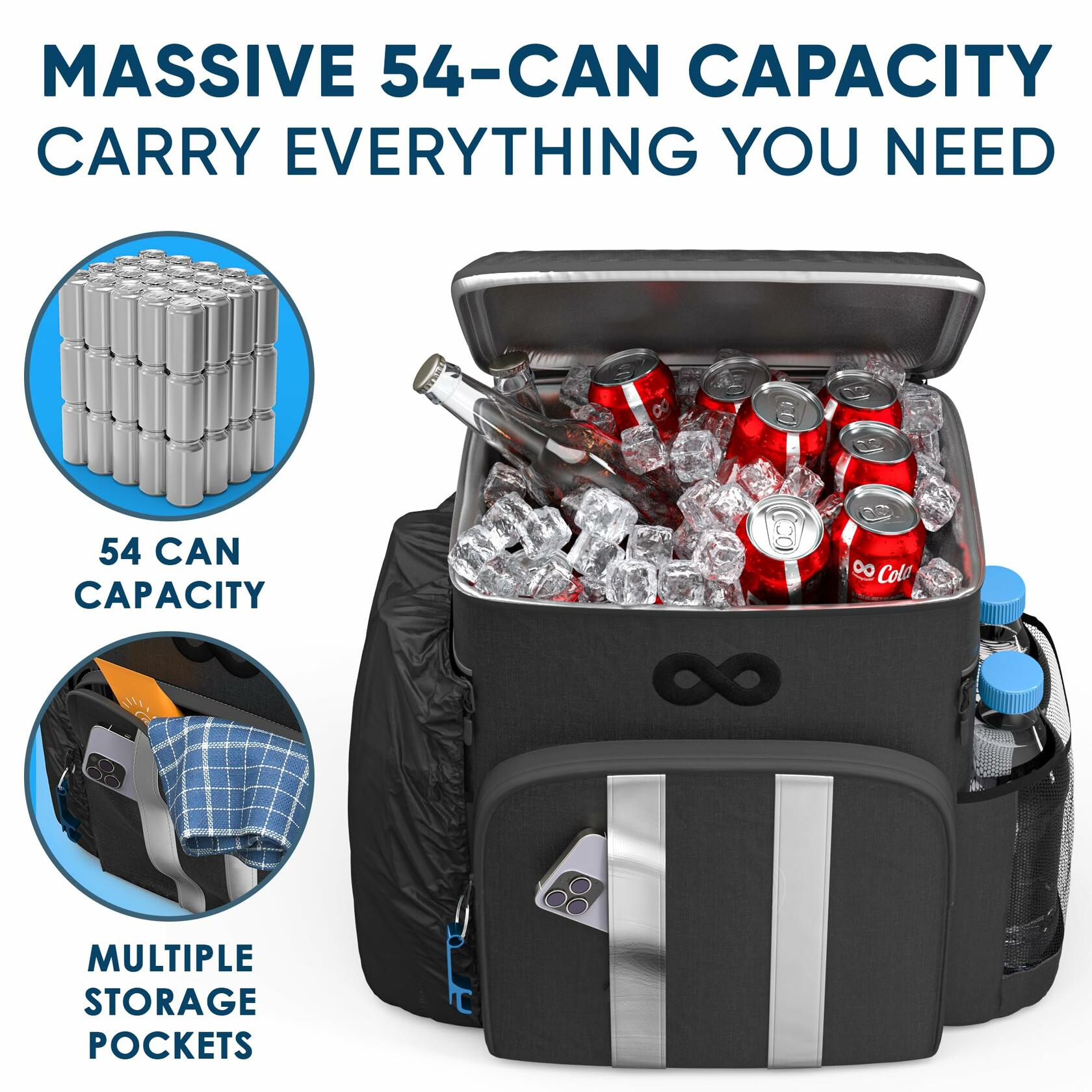 Everlasting Comfort Insulated Backpack Cooler 54 Can Leak Proof Black