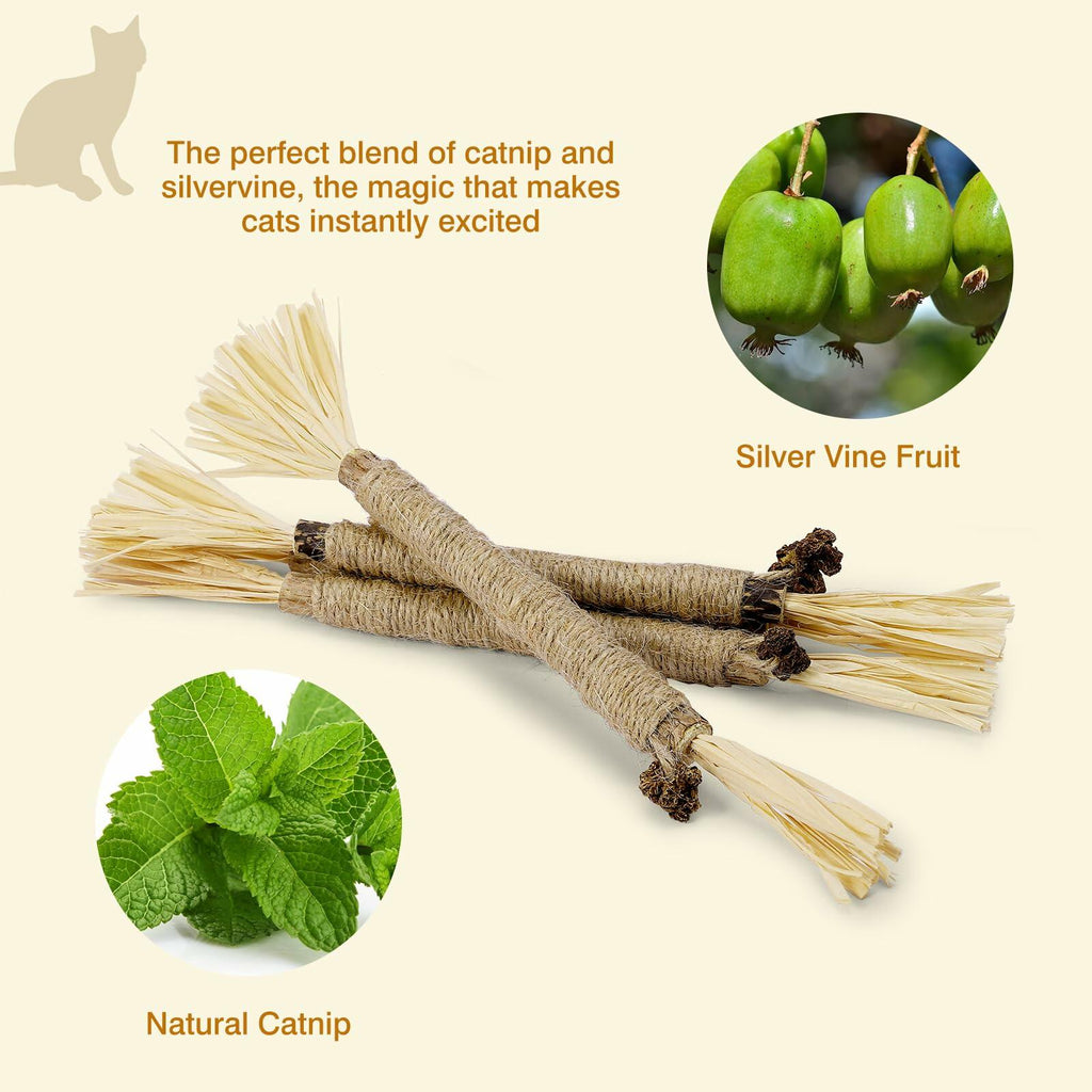 SINROBO 4 Pack Silvervine Cat Chew Sticks Teeth Cleaning Edible Toy