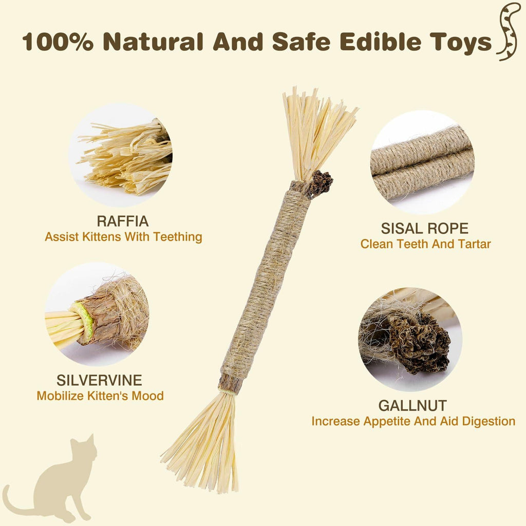 SINROBO 4 Pack Silvervine Cat Chew Sticks Teeth Cleaning Edible Toy