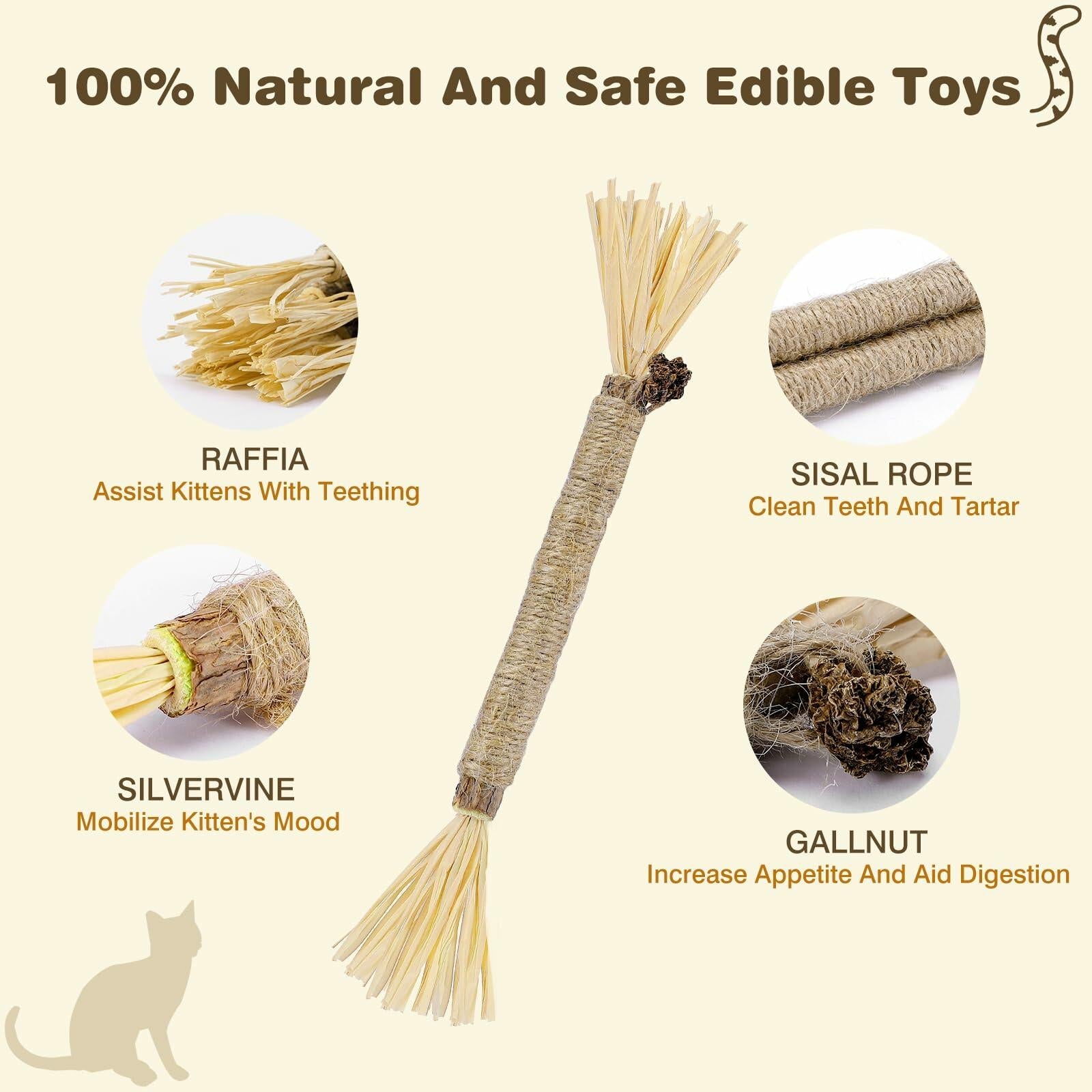 SINROBO 4 Pack Silvervine Cat Chew Sticks Teeth Cleaning Edible Toy