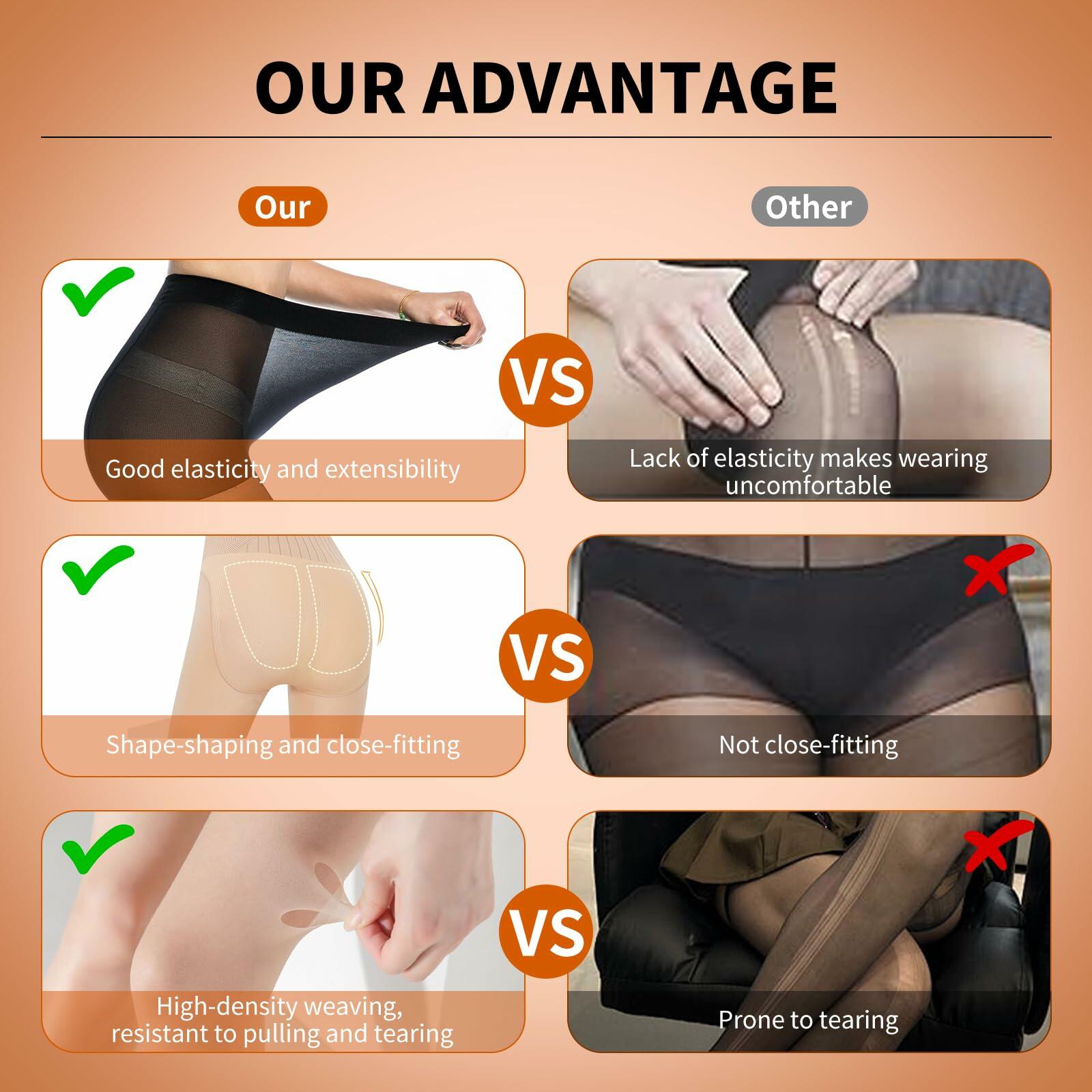 Delcast Women's Sheer Tights 20D Black High Waist Control Top 3 Pairs M