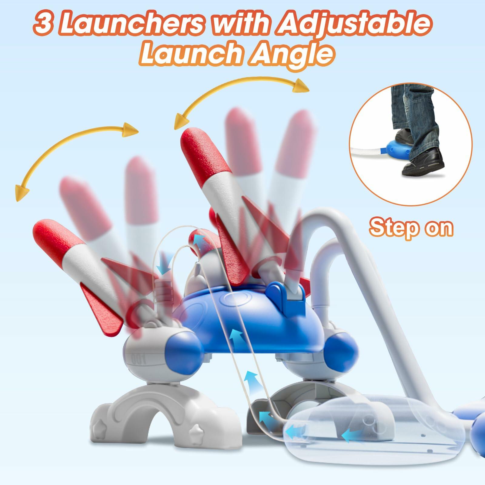 cxjoigxi Rocket Launcher Toy with 6 Foam Rockets & 2 Launch Pads Outdoor Fun