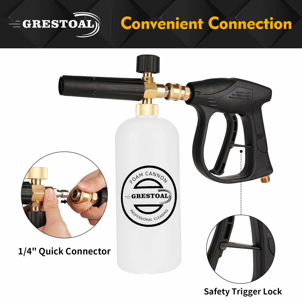 GRESTOAL Pressure Washer Gun Foam Cannon 5 Nozzles 1L 3000 PSI Black