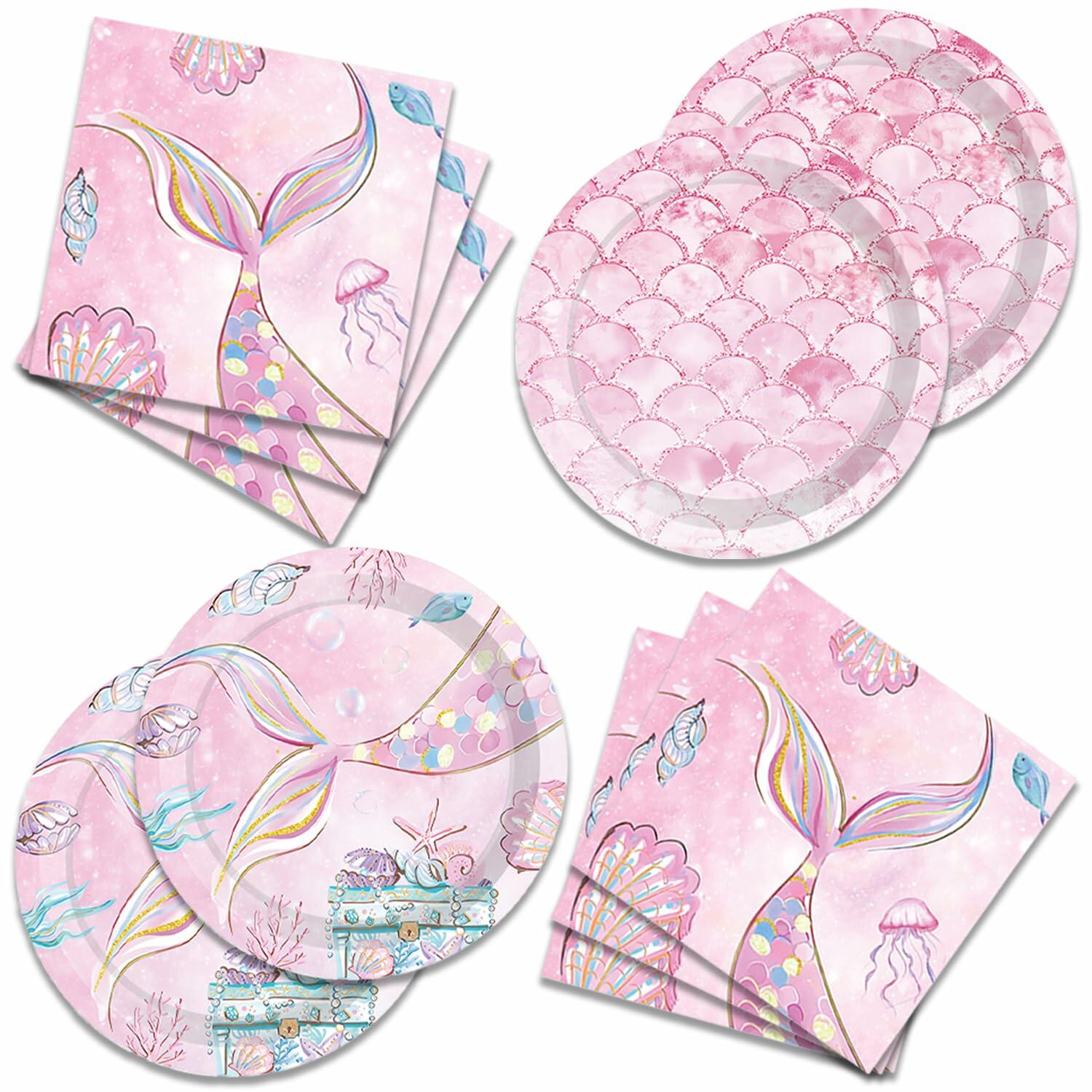 40Pcs Mermaid Themed Party Supplies for Girls Baby Shower Under the Sea Little