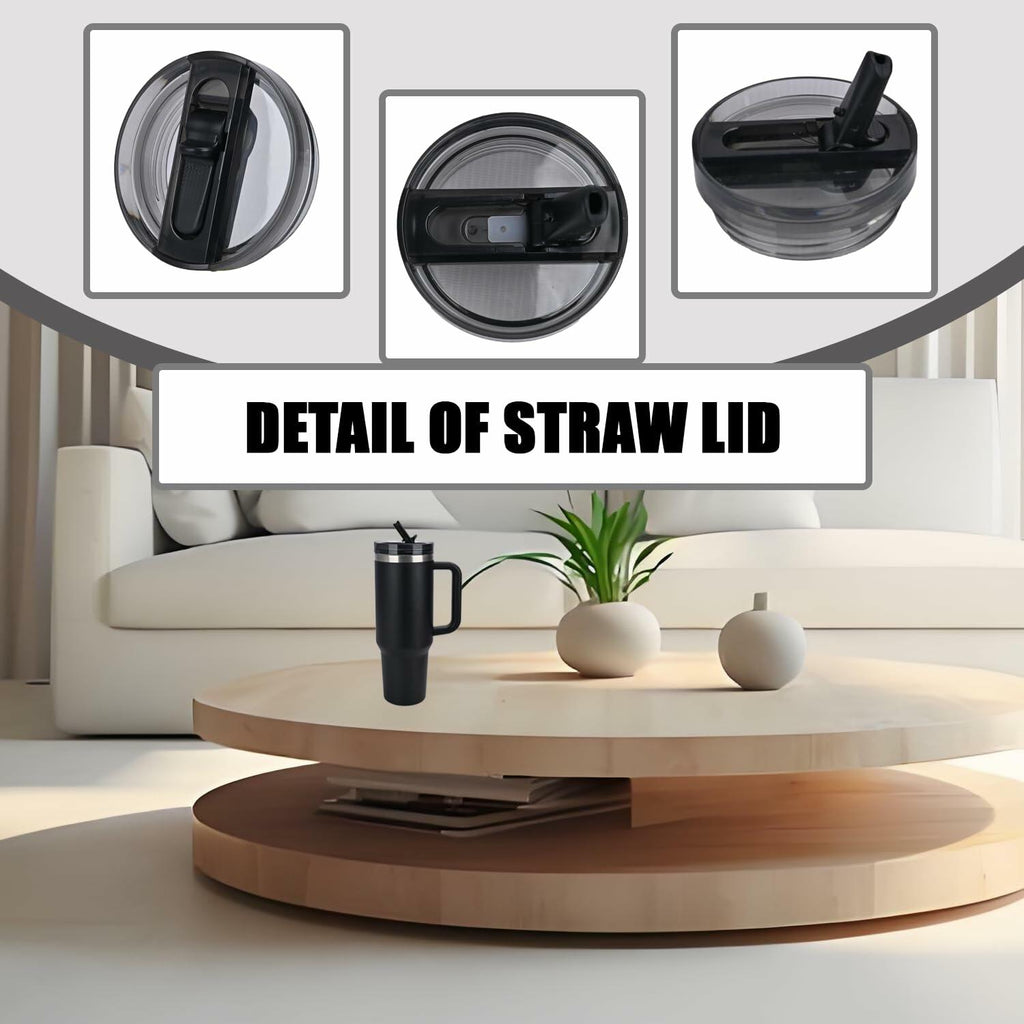 Noliii 2 Pack Flip Straw Lid Replacement for 40oz Stanley Cup Black/Rose