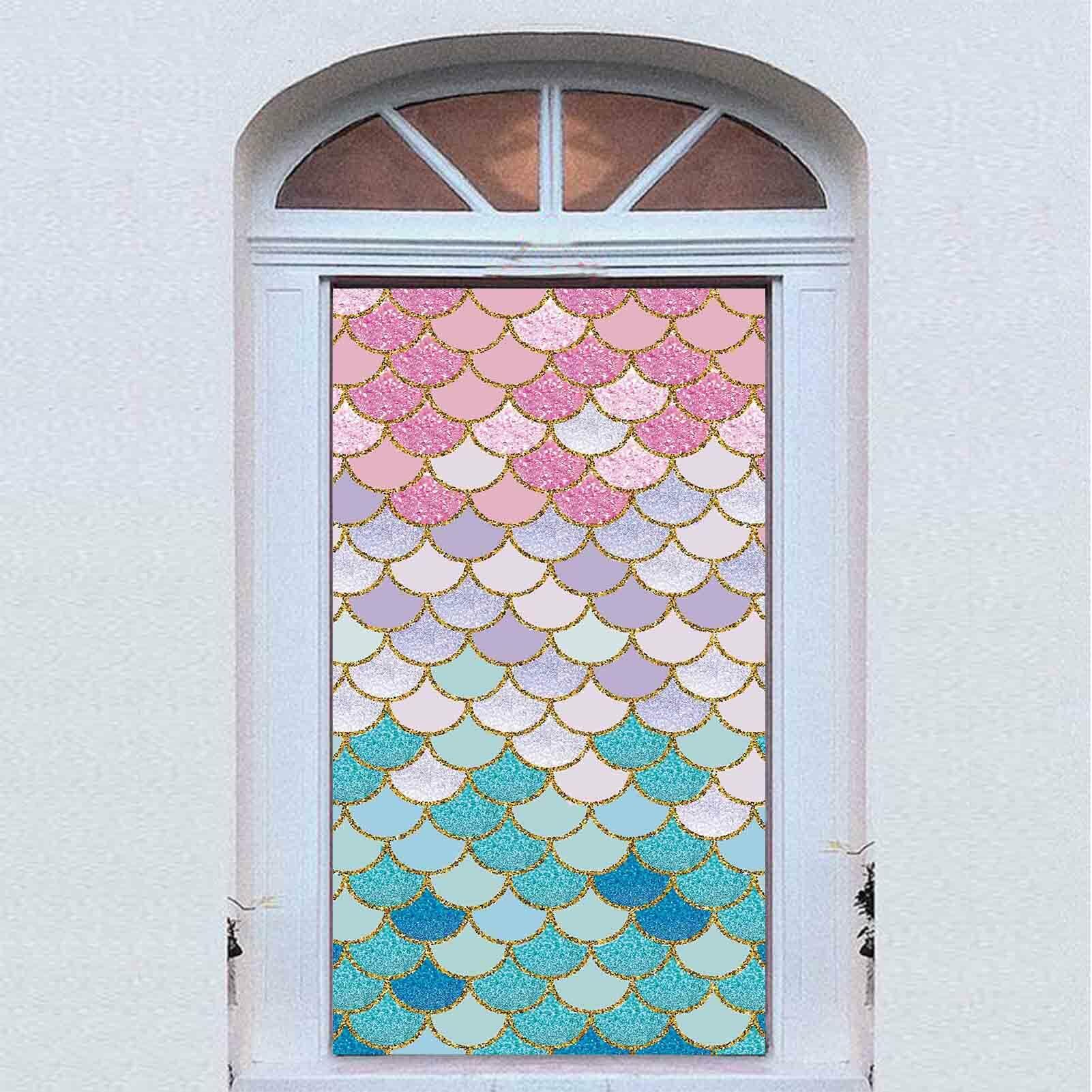 ZDX Mermaid Scales Door Banner Gold Glitter Blue Pink Purple 72.8x35.4in