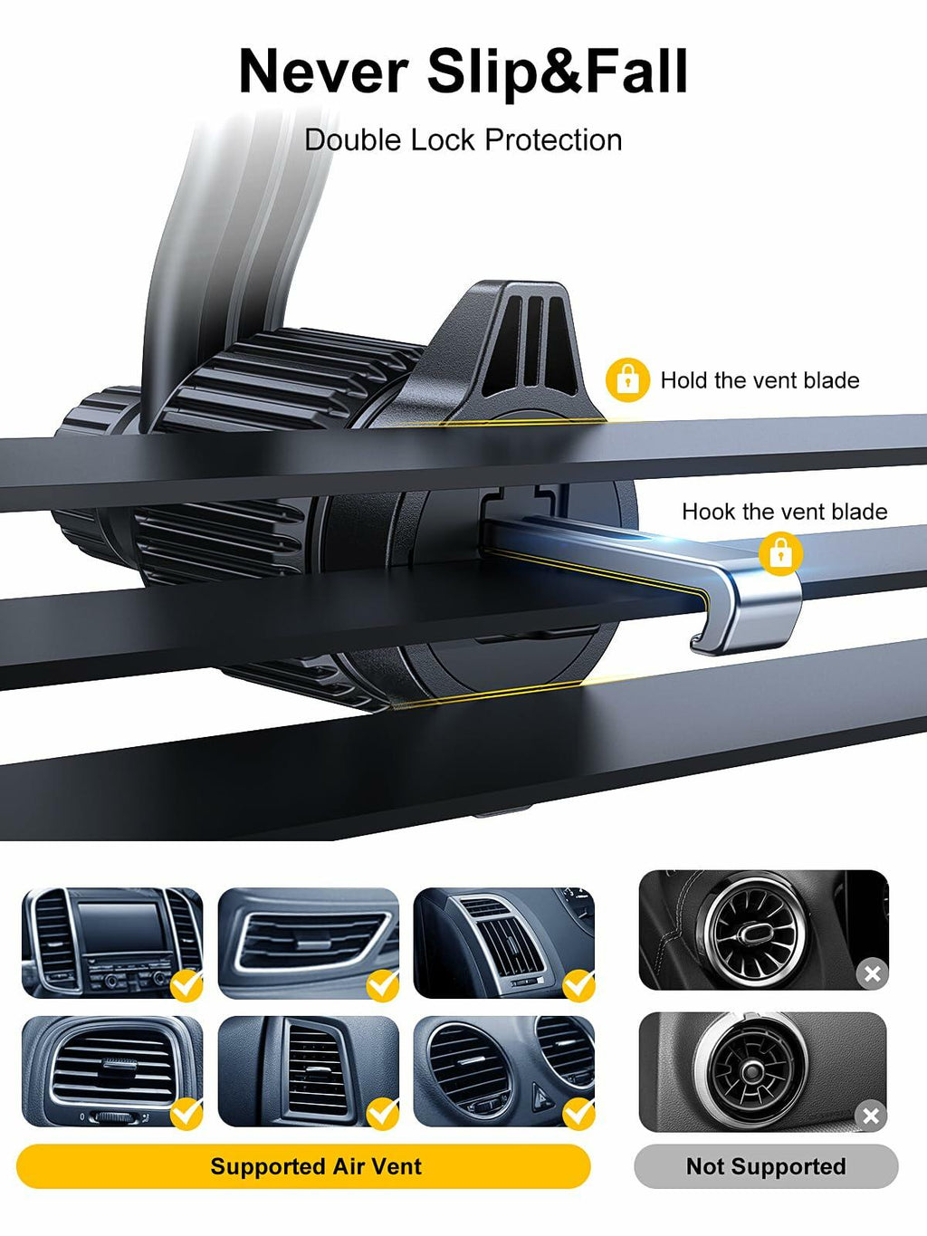 Rorhxia Car Vent Phone Mount Universal Clip Holder Black Metal