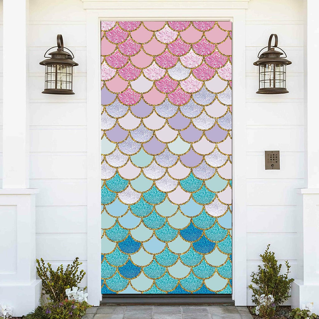 ZDX Mermaid Scales Door Banner Gold Glitter Blue Pink Purple 72.8x35.4in