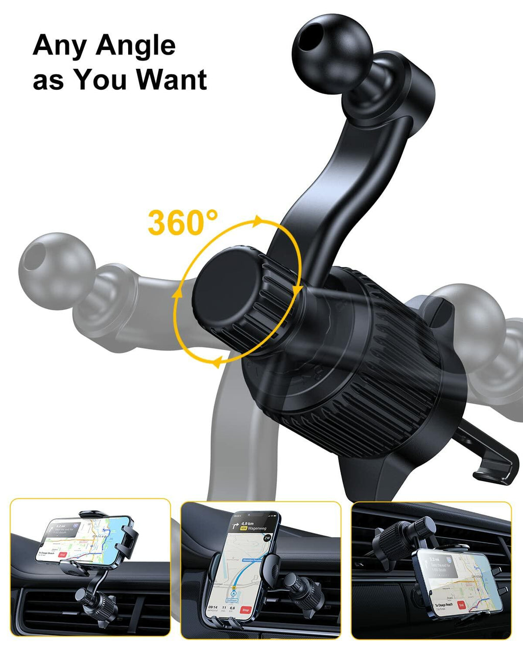 Rorhxia Car Vent Phone Mount Universal Clip Holder Black Metal