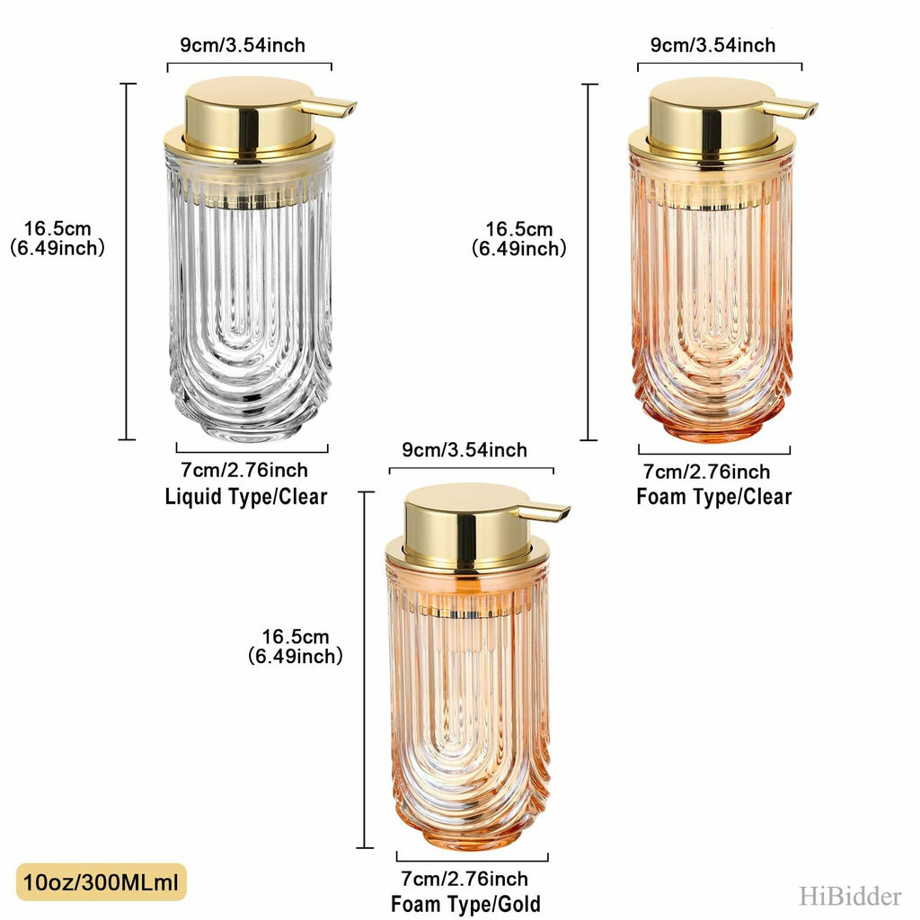 HiBidder Glass Soap Dispenser w/ Gold Pump Clear Bathroom Kitchen Decor