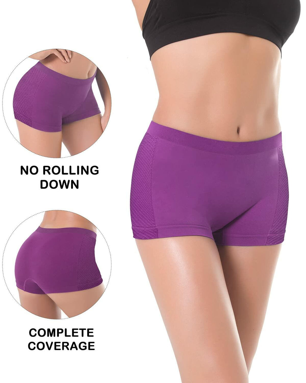 [Like New] R RUXIA Womens Boyshort Panties Seamless Nylon Stretch Boxer Briefs 5 Pack L