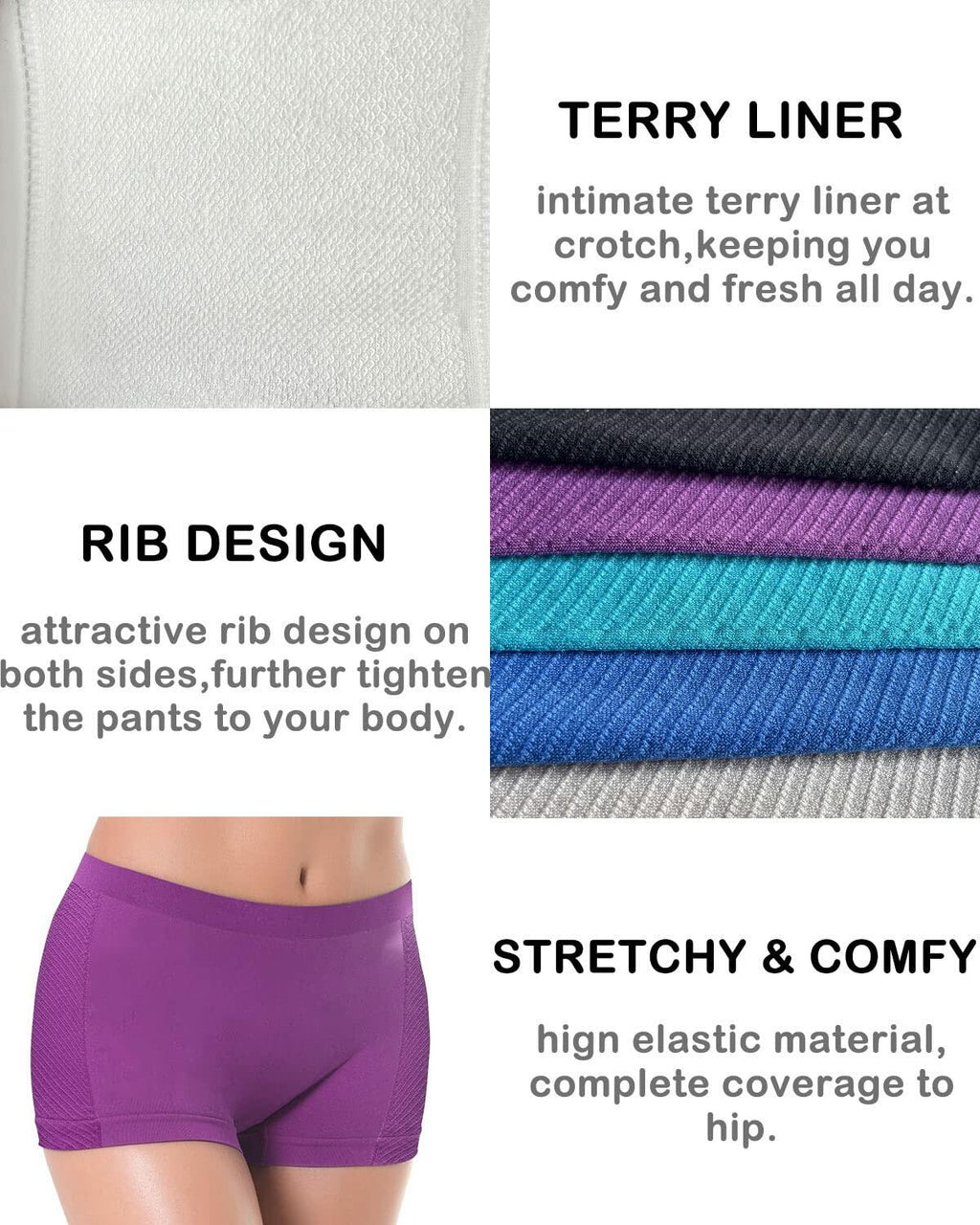 [Like New] R RUXIA Womens Boyshort Panties Seamless Nylon Stretch Boxer Briefs 5 Pack L