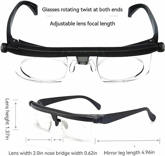 Generic Flex Focal Adjustable Glasses Dial Vision Black Blue Light Filter