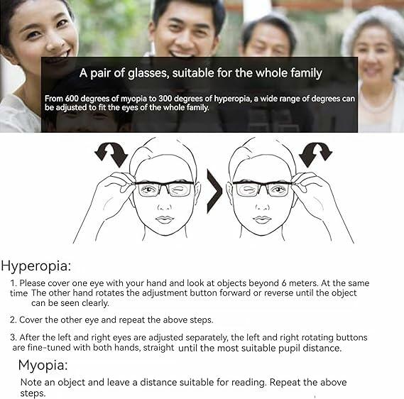 Generic Flex Focal Adjustable Glasses Dial Vision Black Blue Light Filter
