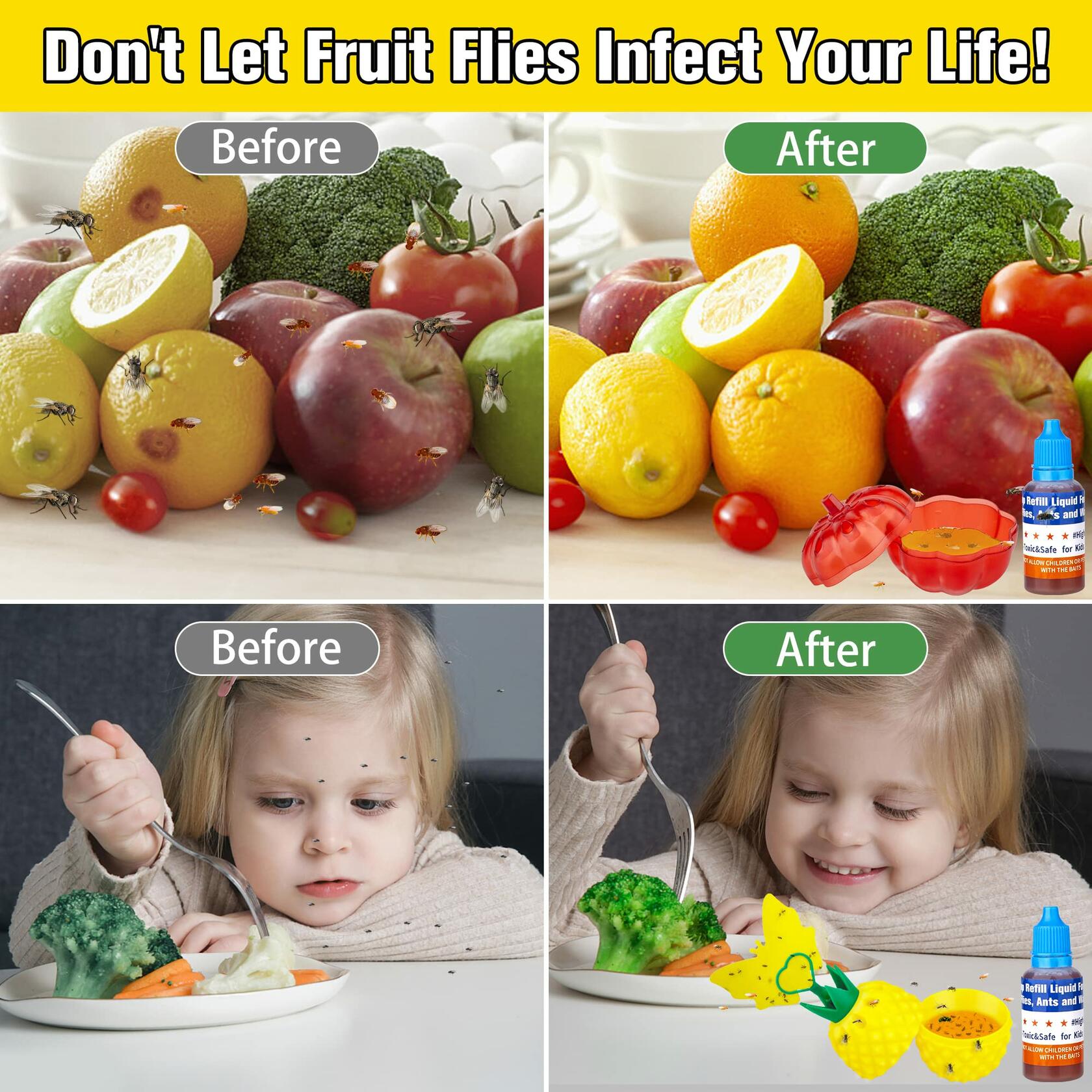 ENERJARY Fruit Fly Trap Refills Liquid Indoor Kitchen 4 Pack 4 Bottles 30 mL