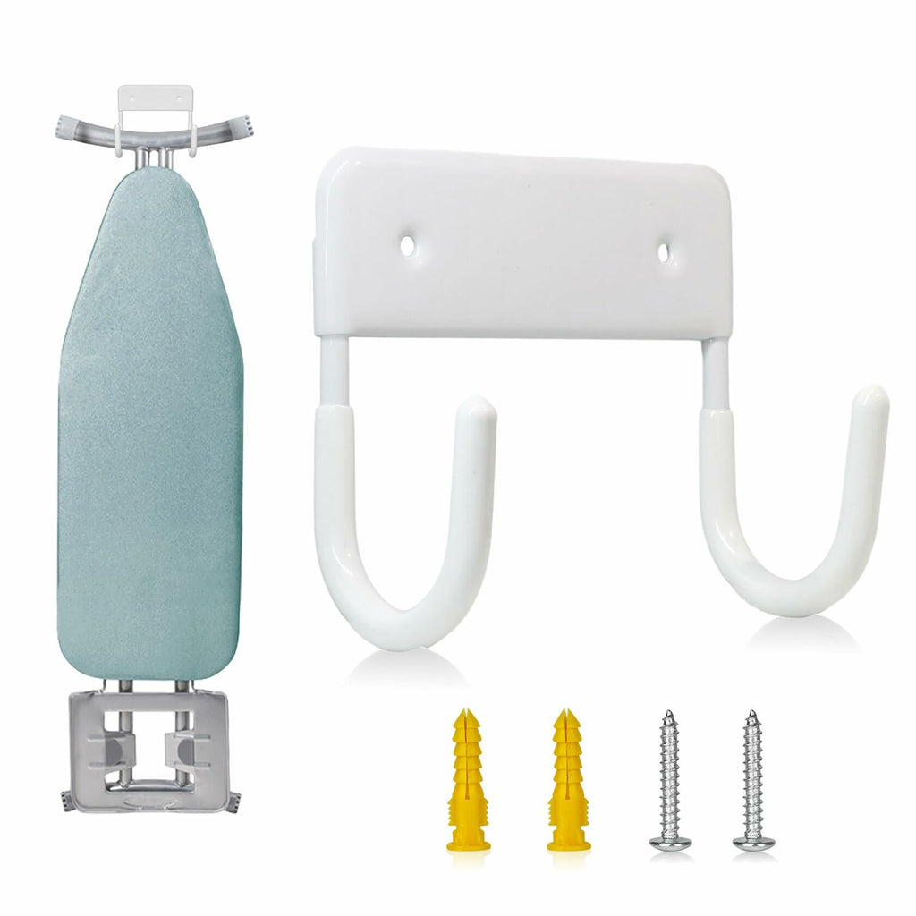 BiJun Ironing Board Holder Wall Mount Hook 5in White Laundry Room