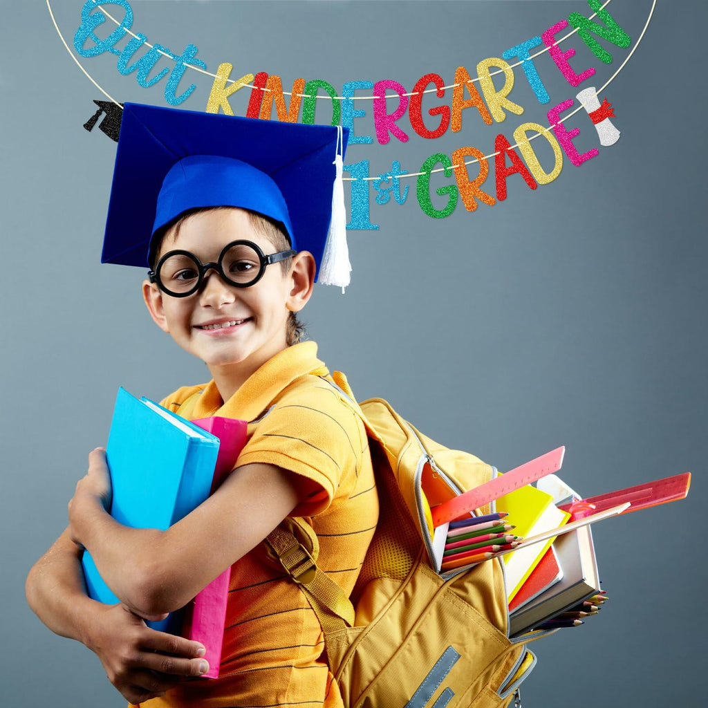 Firefairy Kindergarten Graduation Banner Pre-strung Colorful Glitter Cardstock