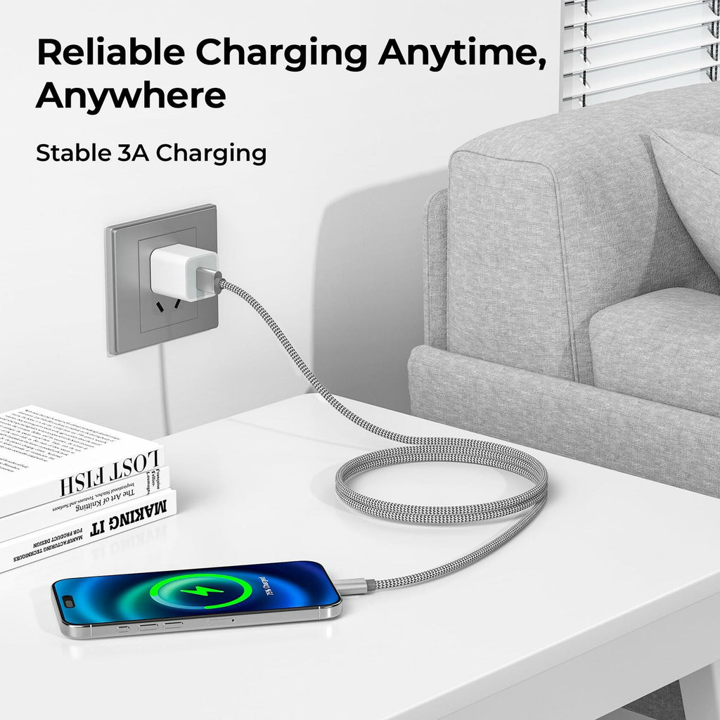 Basesailor USB to USB-C Charger Cable 6.6FT 2Pack Silver for iPhone 17 16 Pro
