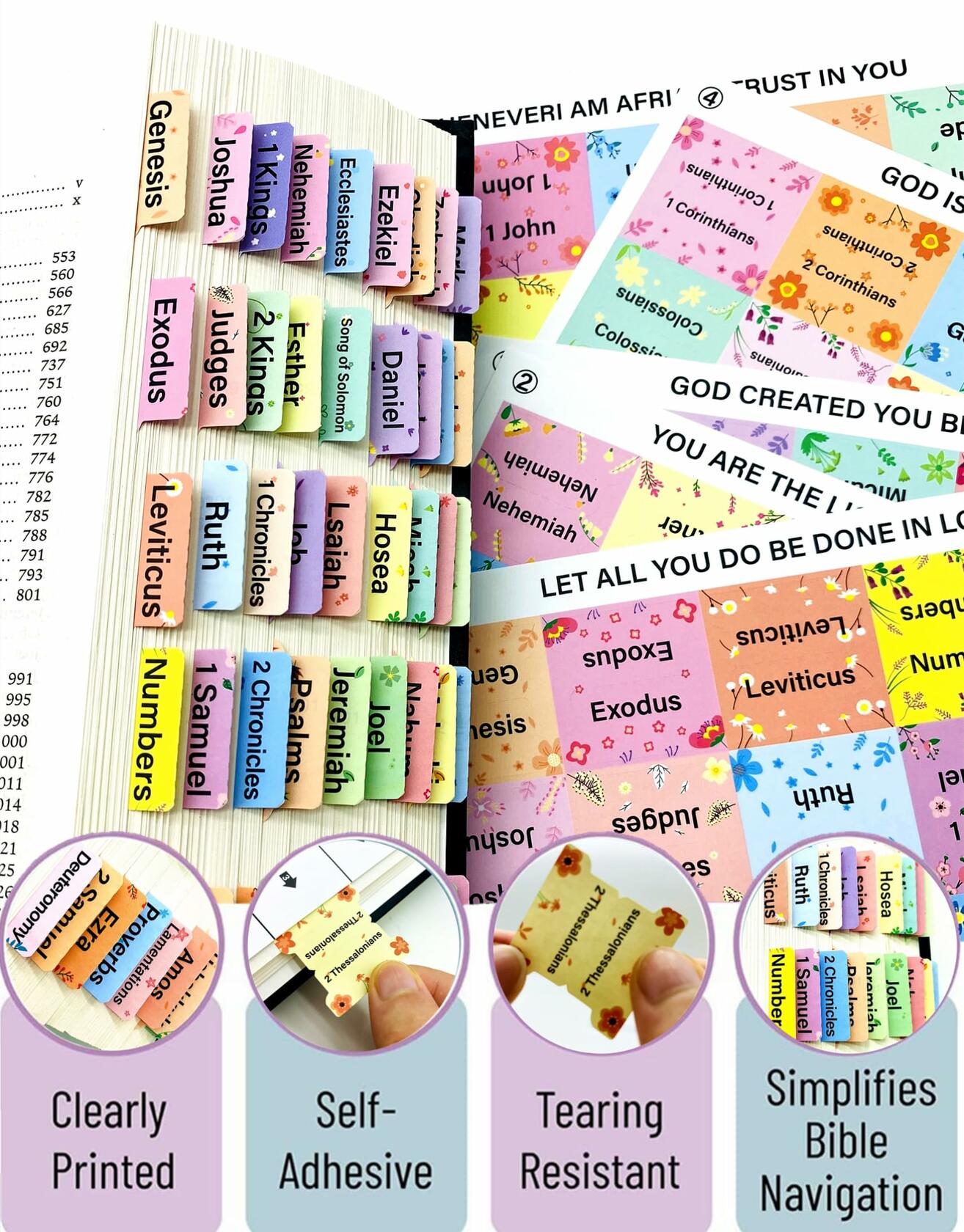 Hayodo Laminated Bible Tabs 75 Index Tabs Multicolor Easy Navigation