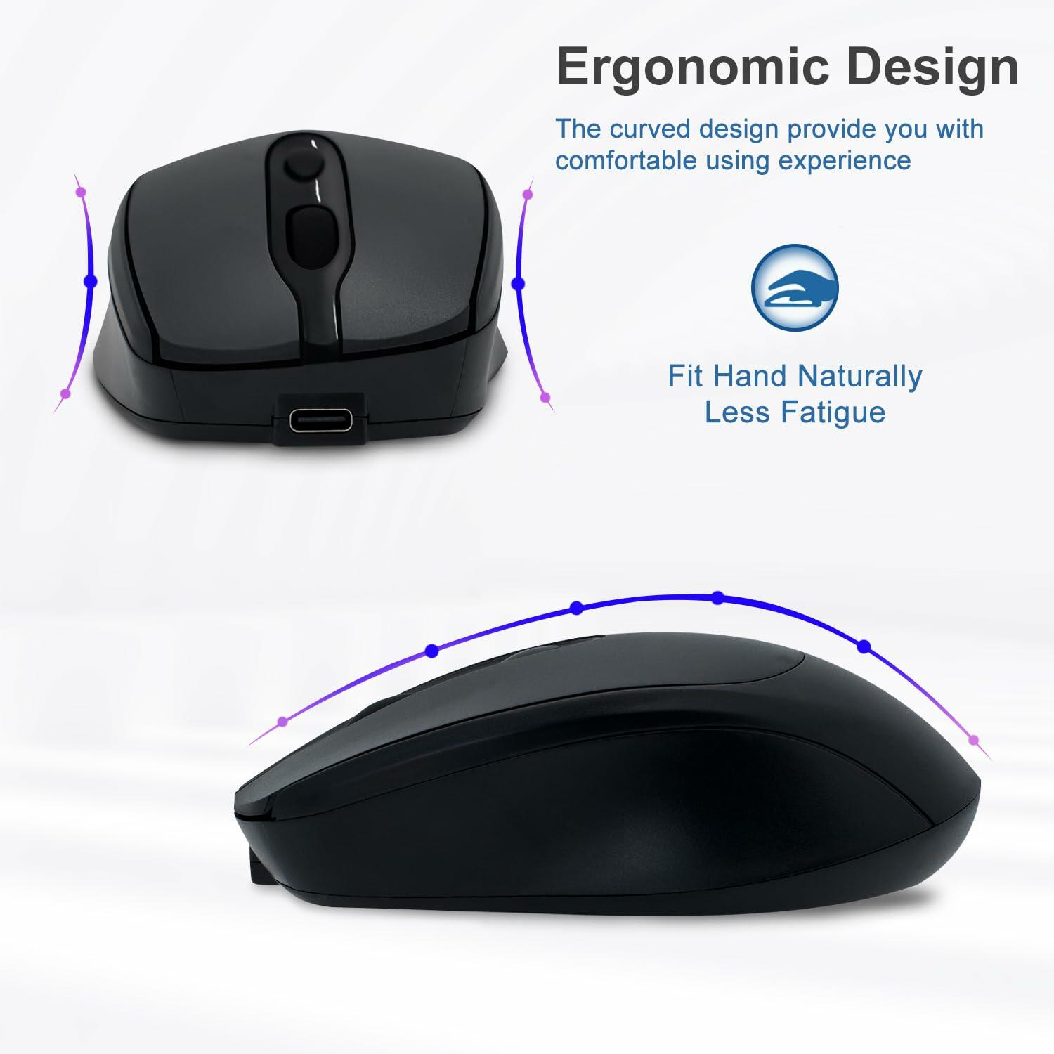 W-PROLUD Wireless Mouse Bluetooth 5.2 2.4G Dual Mode Ergonomic Pink
