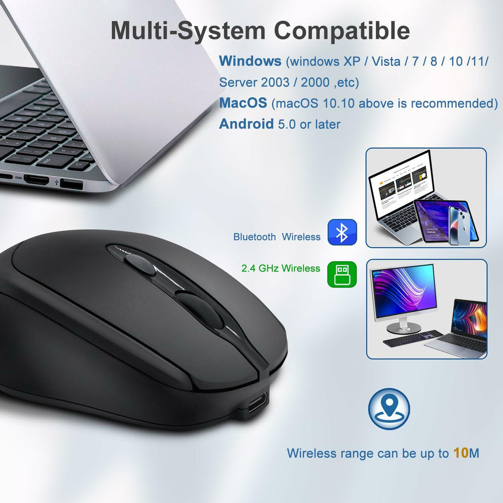 W-PROLUD Wireless Mouse Bluetooth 5.2 2.4G Dual Mode Ergonomic Pink