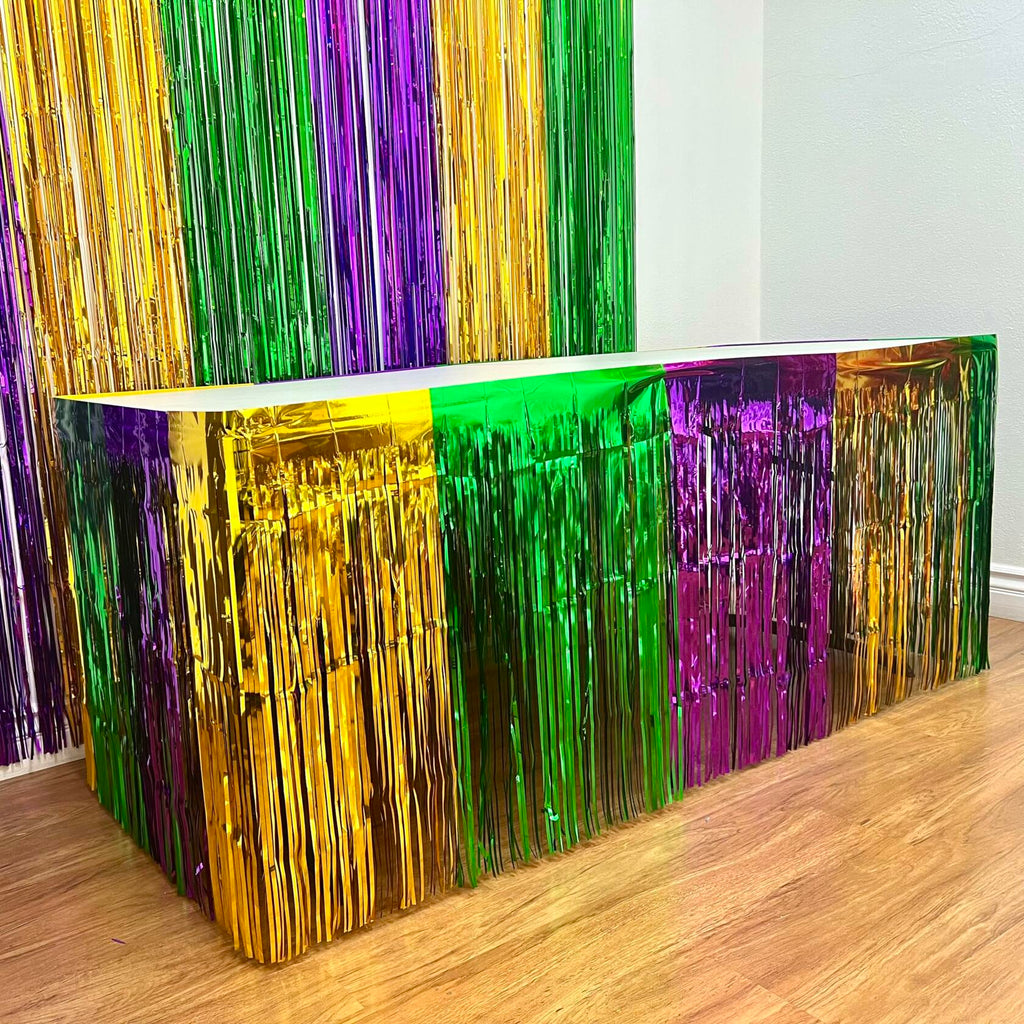 GiftExpress 2-Pack Mardi Gras Metallic Fringe Table Skirts Purple Foil Fringe