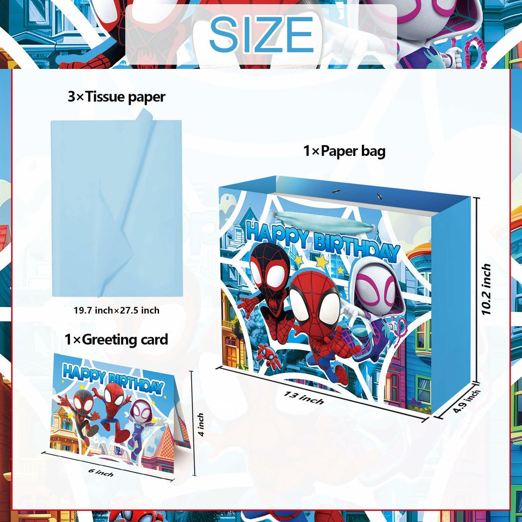 ZEZGERS Spidey Gift Bag w/ Handle Tissue Paper & Card Birthday Party