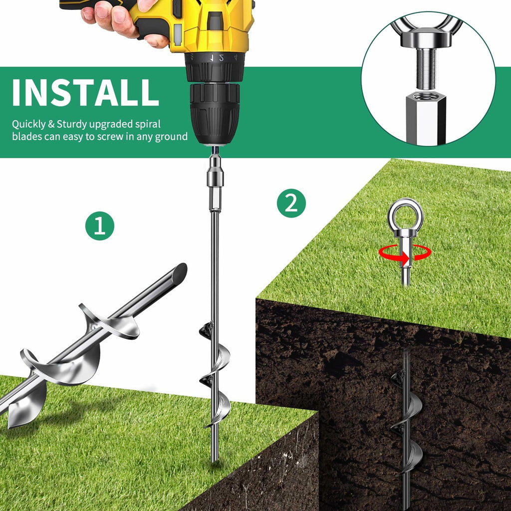 Phopich Ground Anchors 15" Spiral Heavy Duty Earth Anchors with Straps 8 Pack