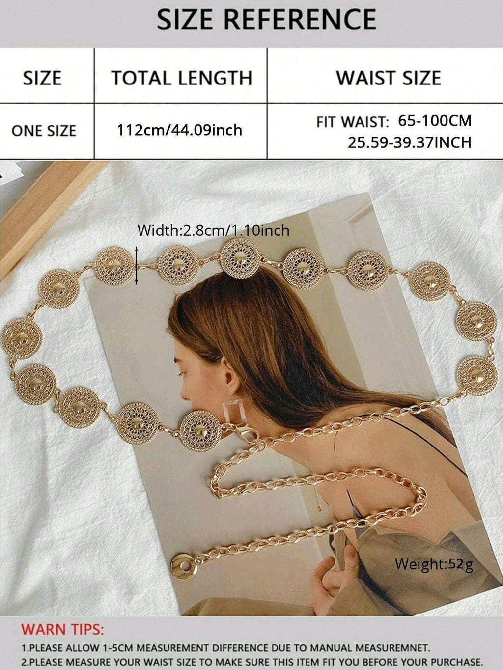GORGLITTER Western Metal Cowgirl Waist Chain Belt Gold One Size