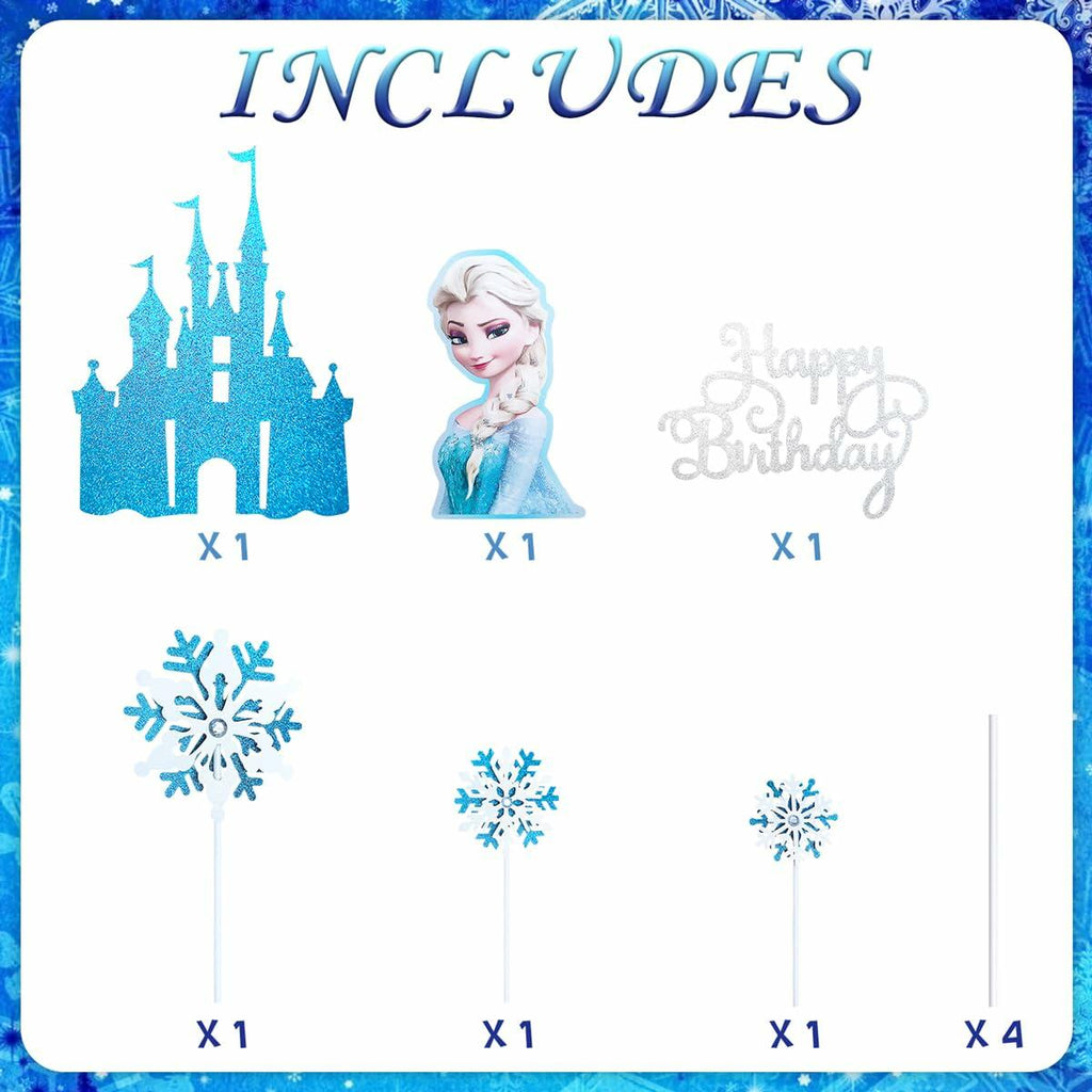 VeSidyHelo Frozen Glitter Cake Topper Set Castle Blue Sparkling 6 Counts