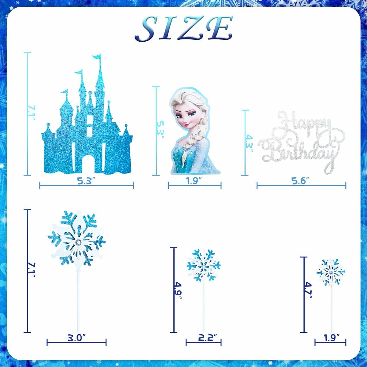 VeSidyHelo Frozen Glitter Cake Topper Set Castle Blue Sparkling 6 Counts
