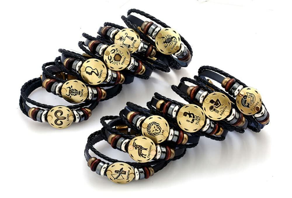 vmcoatdu Libra Zodiac Alloy Leather Braided Rope Bracelet 7.9in Wrist